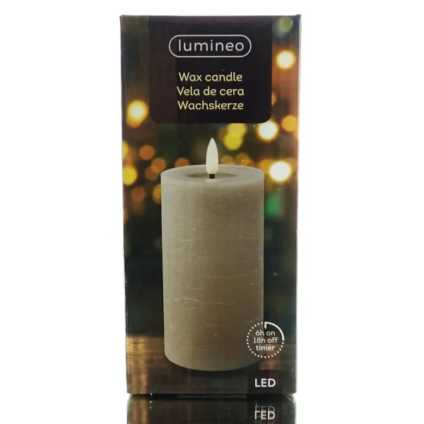 Lumineo LED Wachskerze Light Grey hellgrau Ø 7 cm Höhe 15 cm - warmweiß