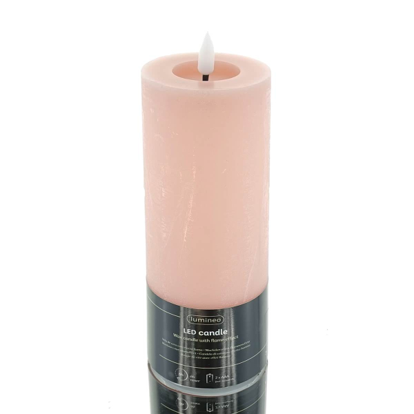 Lumineo LED Wachskerze Pink hellrosa Ø 7 cm Höhe 19 cm - warmweiß