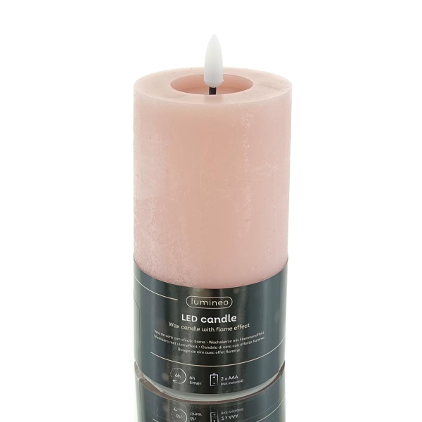 Lumineo LED Wachskerze Pink hellrosa Ø 7 cm Höhe 15 cm - warmweiß 