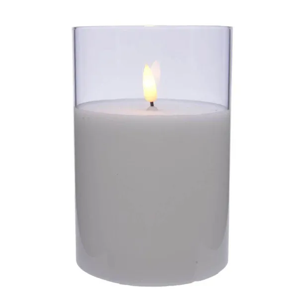 Lumineo LED Wachskerze Weiß im Glaszylinder Ø 10 Höhe 15 cm - warmweiß