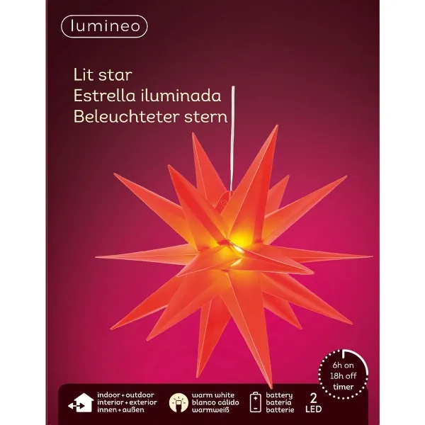 Lumineo LED Weihnachtsstern Rot Ø 30 cm warmweiß - Kunststoff