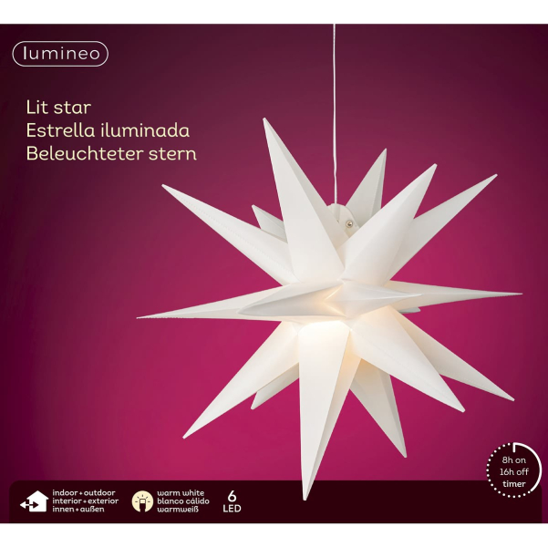 Lumineo LED Weihnachtsstern Weiß Ø 40 cm warmweiß - Kunststoff