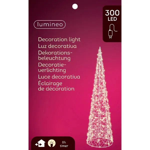 Lumineo Micro-LED Beleuchteter Kegel Silberfarben Ø 16 cm Höhe 60 cm 300 Lichter - warmweiß