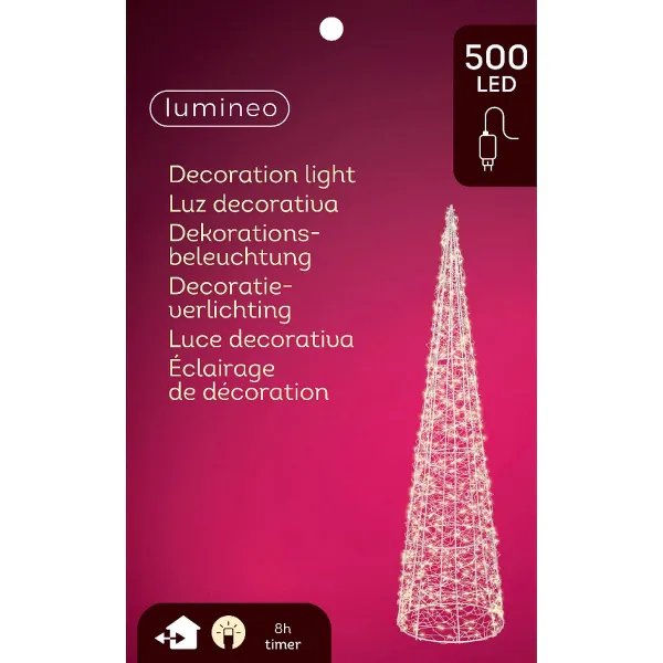 Lumineo Micro-LED Beleuchteter Kegel Silberfarben Ø 20 cm Höhe 80 cm 500 Lichter - warmweiß