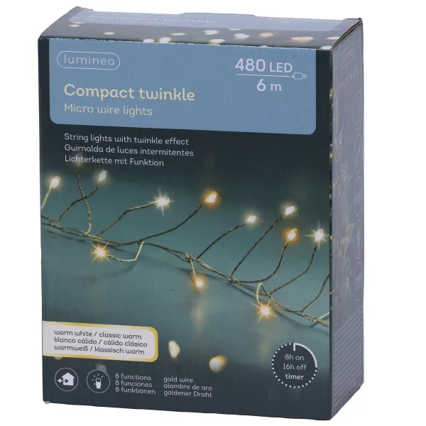 Lumineo Micro LED Lichterkette Compact mit Funktionen 600 cm 480 Lichter - goldfarben/warmweiß & klassisch warm Lumineo Micro LED Lichterkette Compact mit Funktionen 600 cm 480 Lichter - goldfarben/warmweiß & klassisch warm