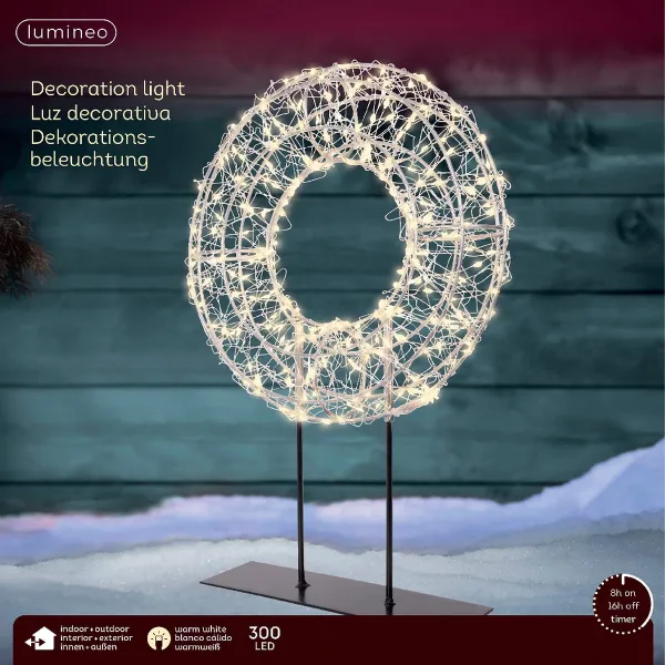 Lumineo Micro-LED Lichterkranz Silberfarben auf schwarzem Ständer Ø 28 cm Höhe 38 cm 300 Lichter - warmweiß Lumineo Micro-LED Lichterkranz Silberfarben auf schwarzem Ständer Ø 28 cm Höhe 38 cm 300 Lichter - warmweiß
