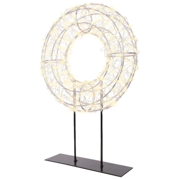 Lumineo Micro-LED Lichterkranz Silberfarben auf schwarzem Ständer Ø 28 cm Höhe 38 cm 300 Lichter - warmweiß