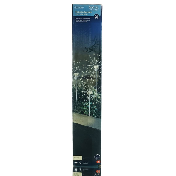 Lumineo Micro-LED Stableuchten Polarstern Twinkle Silberfarben Ø 25 cm Höhe 45 cm 60 Lichter 3er Set - warmweiß