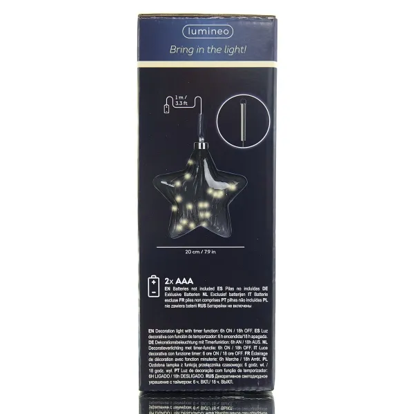 Lumineo Micro-LED Stern Anthrazit transparent mit Lichterkette warmweiß Ø 20 cm 20 Lichter - warmweiß