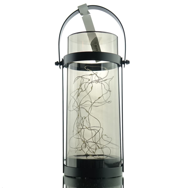 Lumineo Mircro-LED Solar-Laterne Acryl Rauchgrau Ø 10 cm Höhe 23,5 cm 30 Lichter - warmweiß