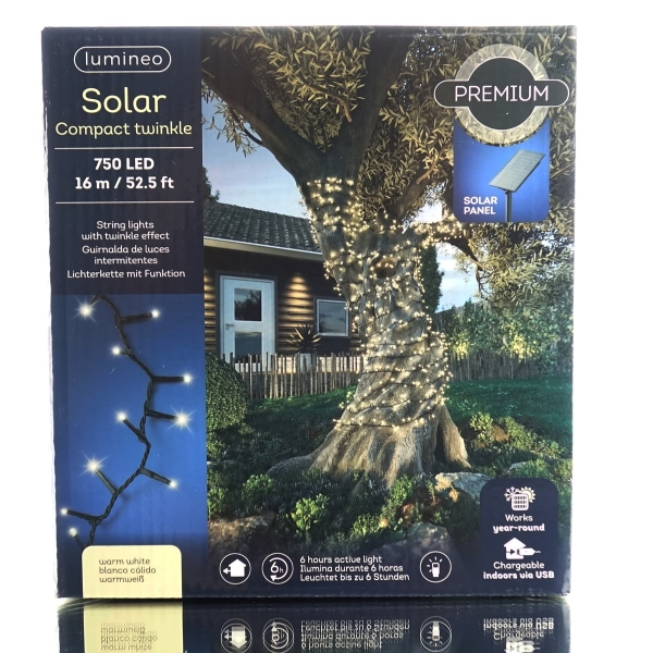 Lumineo Solar LED Lichterkette Compact Twinkle 16 Meter 750 Lichter - warmweiß