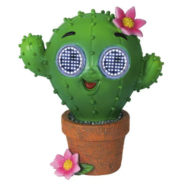Lumineo Solar LED Figur Kaktus mit rollenden Augen 16,5 x 19 cm - Resin