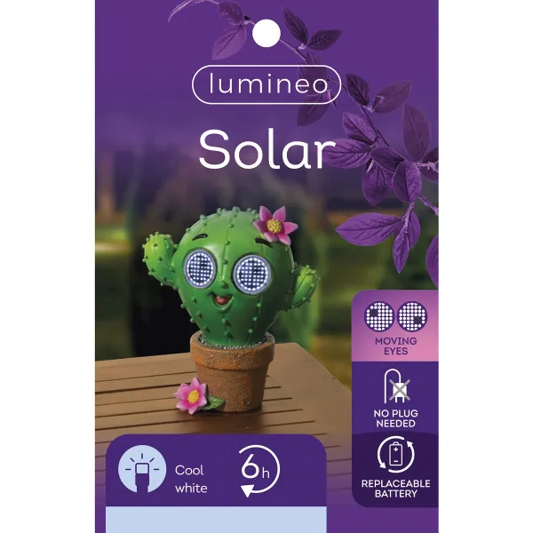 Lumineo Solar LED Figur Kaktus mit rollenden Augen 16,5 x 19 cm - Resin