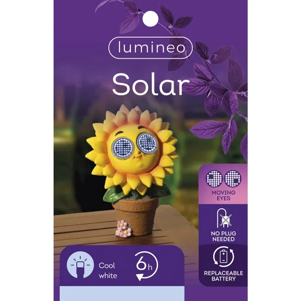 Lumineo Solar LED Figur Sonnenblume mit rollenden Augen 10,5 x 20 cm - Resin