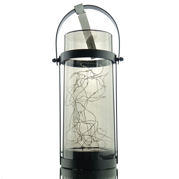 Lumineo Mircro-LED Solar-Laterne Acryl Rauchgrau Ø 10 cm Höhe 23,5 cm 30 Lichter - warmweiß