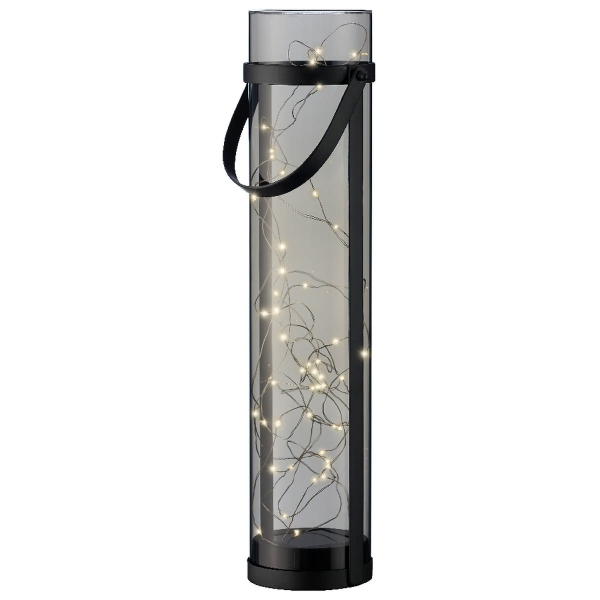 Lumineo Solar LED Laterne Schwarz & Rauchgrau Ø 10 cm Höhe 46 cm 50 Lichter Acryl - warmweiß