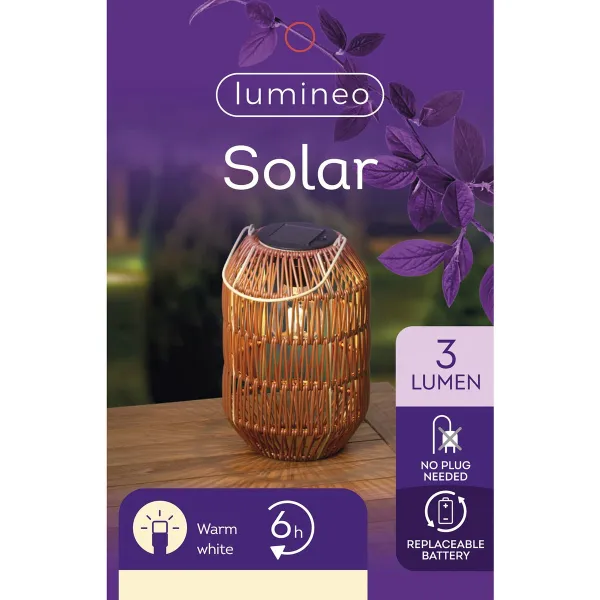 Lumineo Solar LED Laterne Braun in Flechtoptik Ø 16 cm Höhe 24,5 cm warmweiß - Metall & Kunststoff