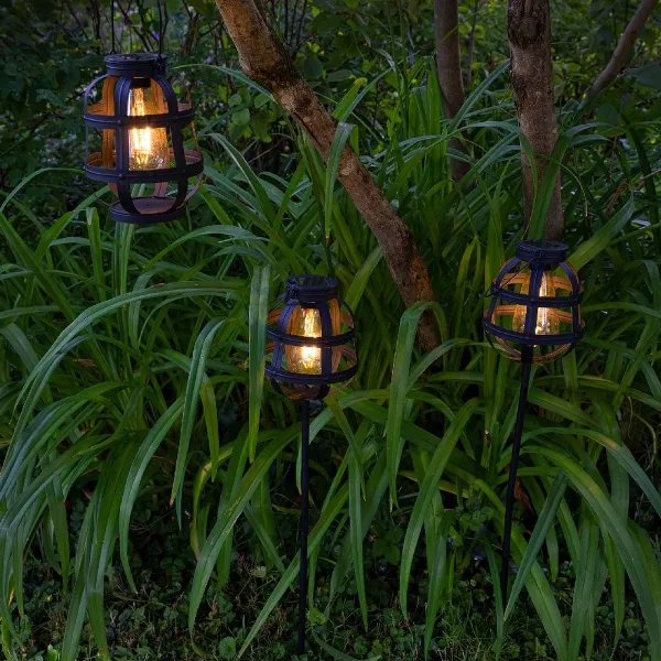 Lumineo Solar-Laternen Schwarz Ø 14 cm 3er Set - Metall