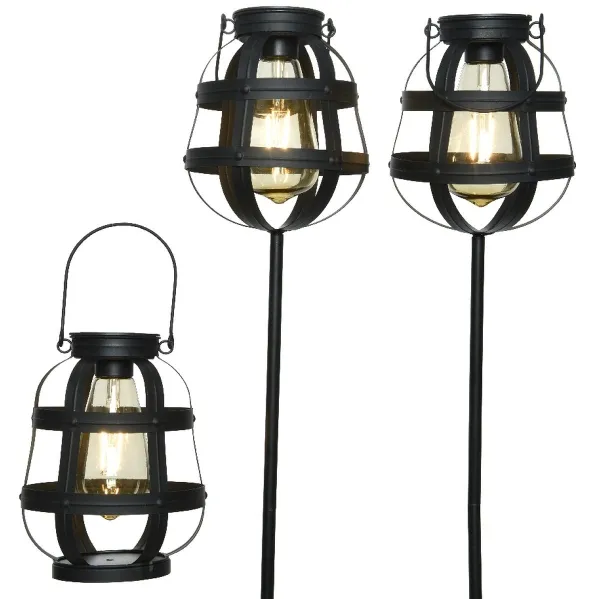 Lumineo Solar-Laternen Schwarz Ø 14 cm 3er Set - Metall