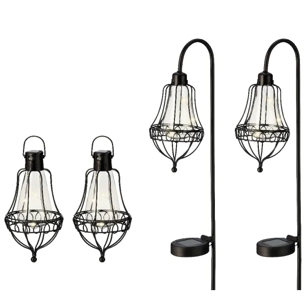 Lumineo Solar-Laternen Schwarz Rund Ø 10 cm 4er Set - Metall