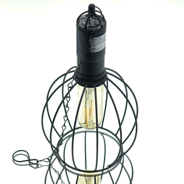 Lumineo Solar LED Hängelampe Schwarz bauchig mit Stabglühlampe aus Metall - warmweiß