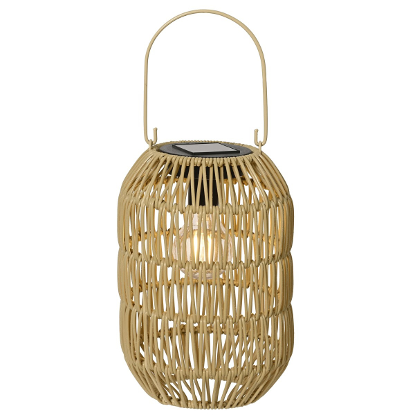 Lumineo Solar LED Laterne Beige-Braun Flechtoptik Ø 16 cm Höhe 24,5 cm warmweiß - Metall & Kunststoff