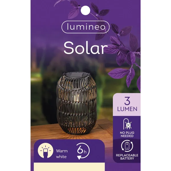 Lumineo Solar LED Laterne Schwarz in Flechtoptik Ø 16 cm Höhe 24,5 cm warmweiß - Metall & Kunststoff