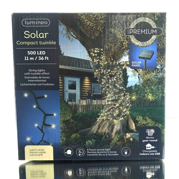 Lumineo Solar LED Lichterkette Compact Twinkle 11 Meter 500 Lichter - warmweiß