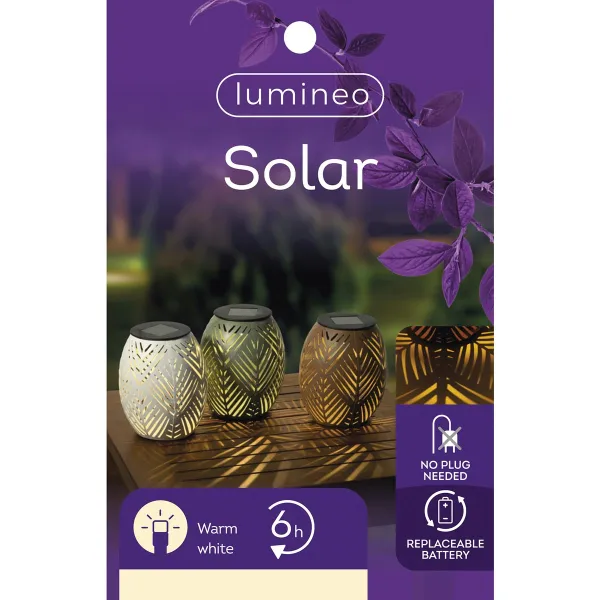 Lumineo Solar LED Windlicht Braun Ø 12 cm Höhe 15 cm warmweiß - Metall & Kunststoff