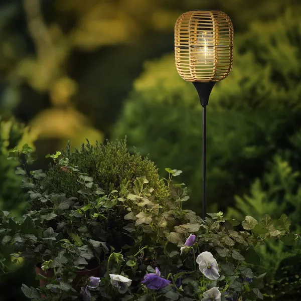 Lumineo Solar LED Stabbeleuchtung Natur & Schwarz Blockform Ø 14,5 cm Gesamthöhe 78 cm warmweiß