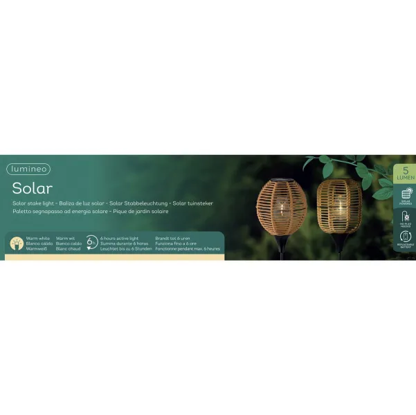 Lumineo Solar LED Stabbeleuchtung Natur & Schwarz Blockform Ø 14,5 cm Gesamthöhe 78 cm warmweiß