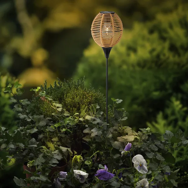 Lumineo Solar LED Stabbeleuchtung Natur & Schwarz Ballonform Ø 15,6 cm Gesamthöhe 78 cm warmweiß