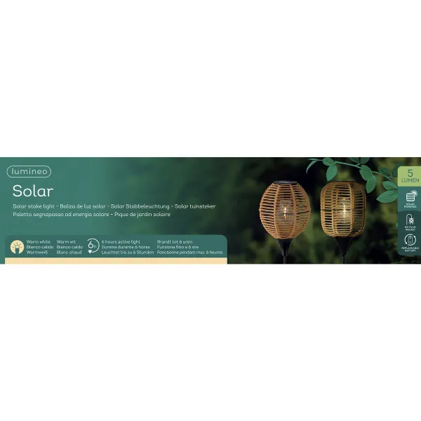 Lumineo Solar LED Stabbeleuchtung Natur & Schwarz Ballonform Ø 15,6 cm Gesamthöhe 78 cm warmweiß