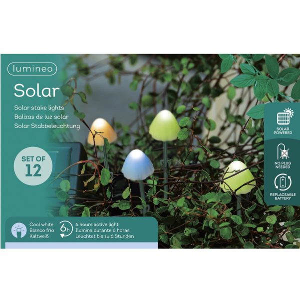 Lumineo Solar Stabbeleuchtung Pilze bunt Ø 4,5 cm L: 275 cm H: 20 cm kaltweiß