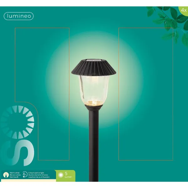 Lumineo Solar Stabbeleuchtung Schwarz Ø 11 cm Höhe 31,5 cm Kunststoff - warmweiß