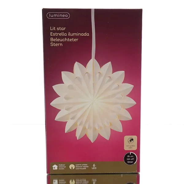 Lumineo Stern Weiß Ø 60 cm 6 LED aus Papier - warmweiß Lumineo Stern Weiß Ø 60 cm 6 LED aus Papier - warmweiß