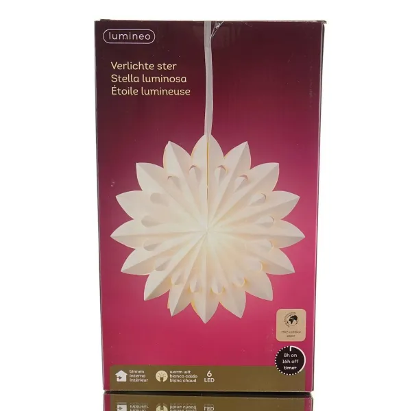 Lumineo Stern Weiß Ø 60 cm 6 LED aus Papier - warmweiß