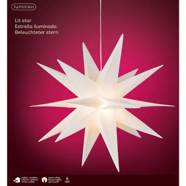 Lumineo Weihnachtsstern Weiß Ø 60 cm 6 LED Kunststoff - warmweiß