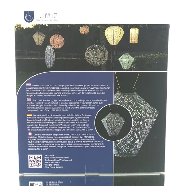 LUMIZ Lampion Solarlampe Diamant 28 Lace Grey Blue graublau Ø 28 cm - Tyvek®
