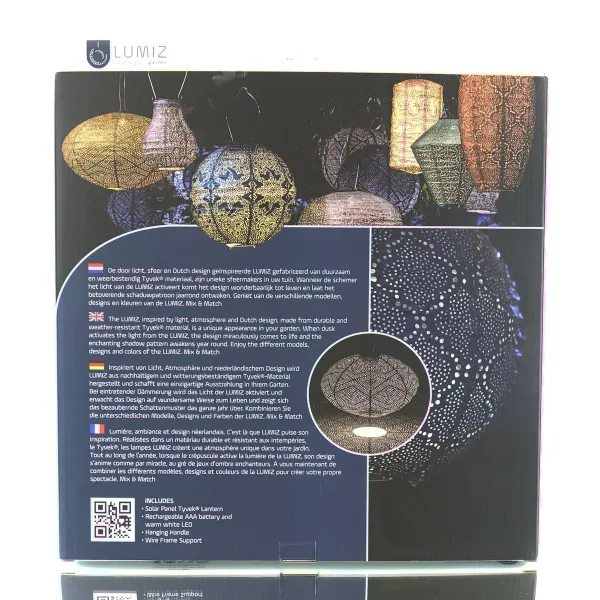 LUMIZ Lampion Solarlampe Oval 40 Paisley Taupe hellgrau Ø 40 cm - Tyvek®