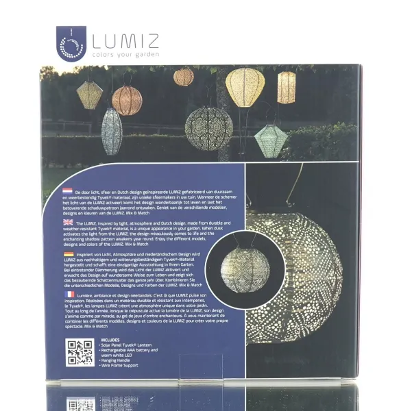 LUMIZ Lampion Solarlampe Round 20 Topaze Silver silberfarben Ø 20 cm - Tyvek®