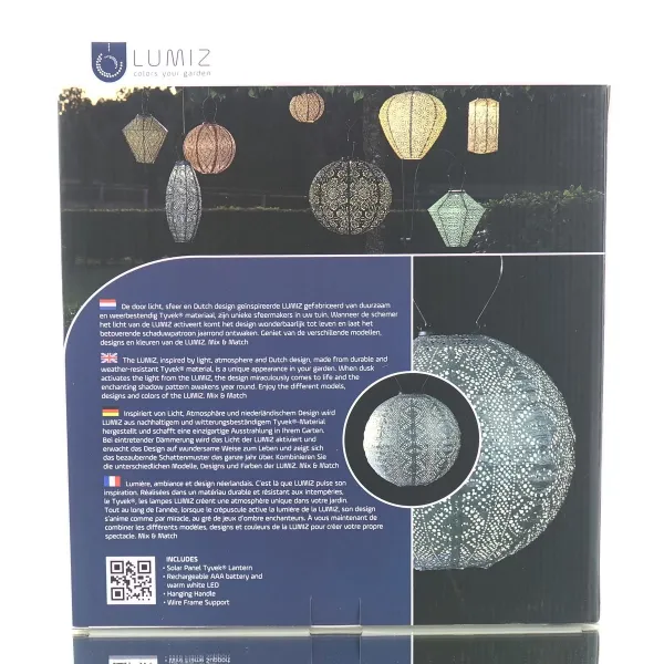 LUMIZ Lampion Solarlampe Round 30 Lace Silver silberfarben Ø 30 cm - Tyvek®