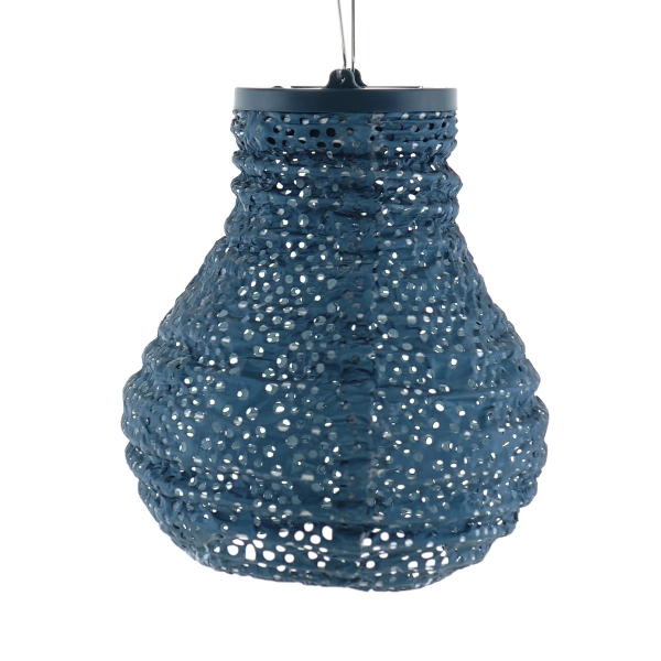 LUMIZ Lampion Solarlampe Bulb 16 Ikat Petrol blaugrau Ø 16 cm - Tyvek®