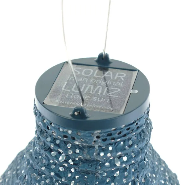 LUMIZ Lampion Solarlampe Bulb 16 Ikat Petrol blaugrau Ø 16 cm - Tyvek®