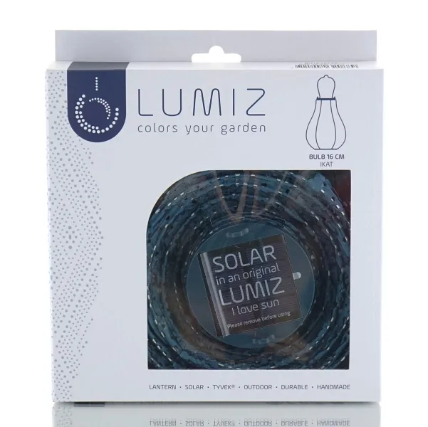 LUMIZ Lampion Solarlampe Bulb 16 Ikat Petrol blaugrau Ø 16 cm - Tyvek®