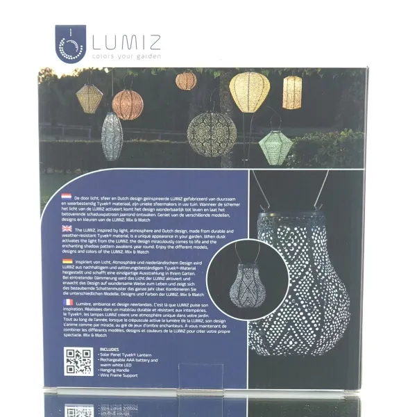 LUMIZ Lampion Solarlampe Bulb 16 Ikat Petrol blaugrau Ø 16 cm - Tyvek®