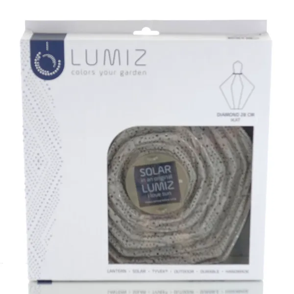 LUMIZ Lampion Solarlampe Diamant 28 Ikat Taupe hellgrau Ø 28 cm - Tyvek®