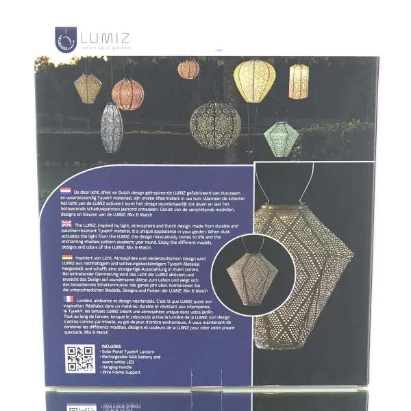 LUMIZ Lampion Solarlampe Diamant 28 Ikat Taupe hellgrau Ø 28 cm - Tyvek®