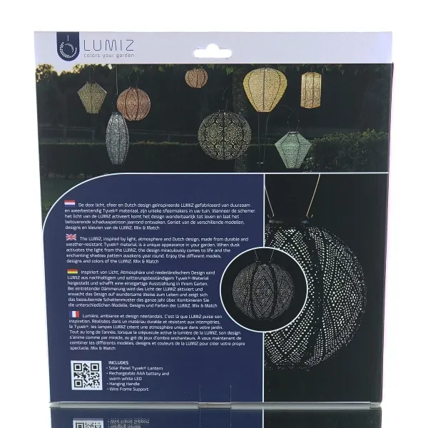 LUMIZ Lampion Solarlampe Round 30 Ikat Black schwarz Ø 30 cm - Tyvek®