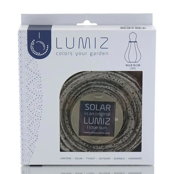 LUMIZ Lampion Solarlampe Bulb 16 Lace Taupe hellgrau Ø 16 cm - Tyvek®